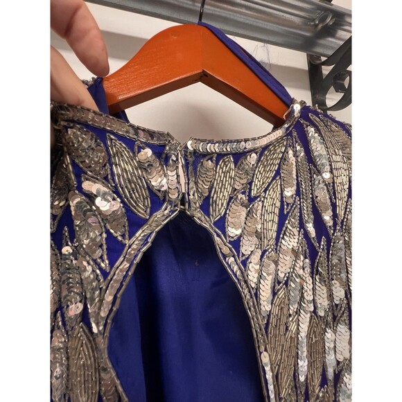 Vintage Formal Sequins Silk Beaded Dress Stenay 80’s Glamour Scallop Sleeves 14 - Picture 13 of 16